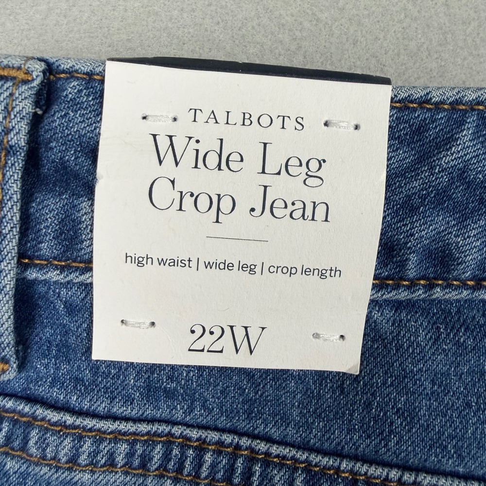 Talbots Women 22W Two Tone Blue Ombre Wide Leg Crop Jean High Waist Raw Hem NWT - Picture 9 of 13
